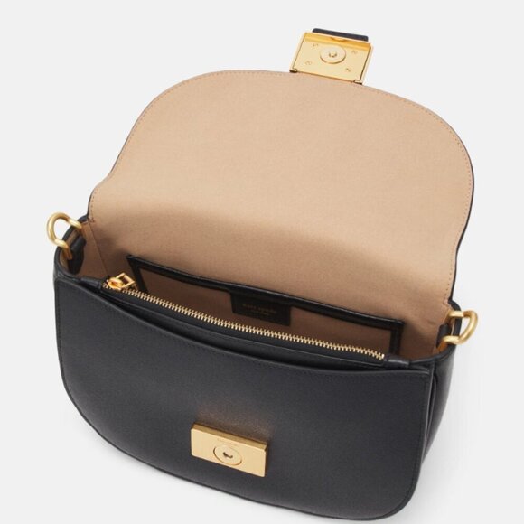 Kate Spade Katy Crossbody Black Leather Saddle Bag Medium Shoulder Bag - Picture 8 of 13